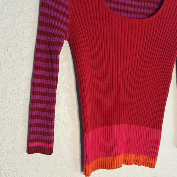 Vintage Express World Brand Ribbed Stripe Sweater Y2K 90s Red Pink Long Sleeve - Picture 4 of 6